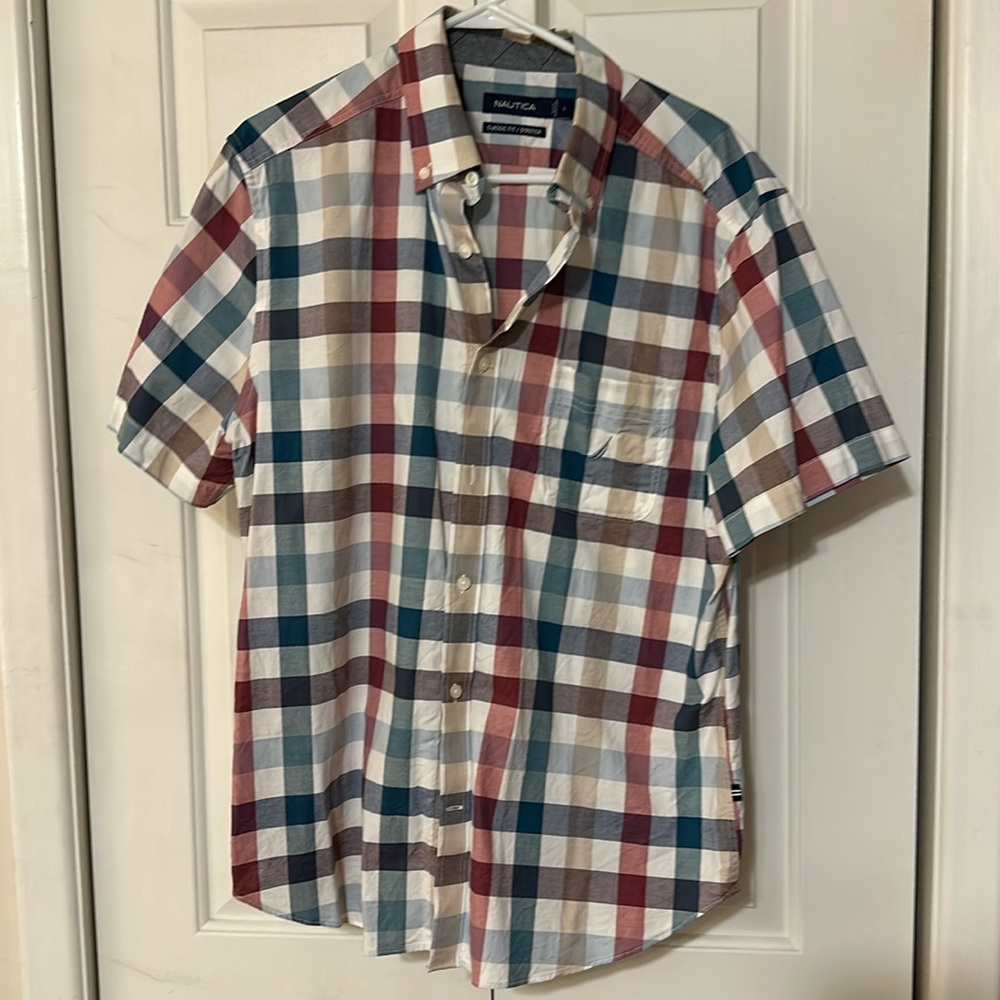 Nautica men’s plaid short sleeve button down large